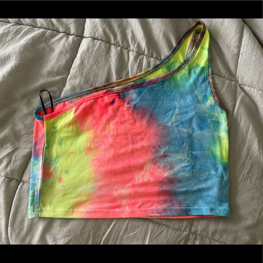 Rainbow Tie Dye One Shoulder Crop Top